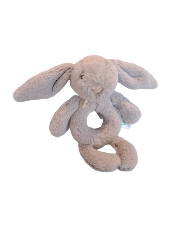 Bashful Grey Bunny Ring Rattle