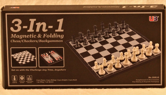 3 in 1 Magnetic Chess, Checkers, Backgammon Set
